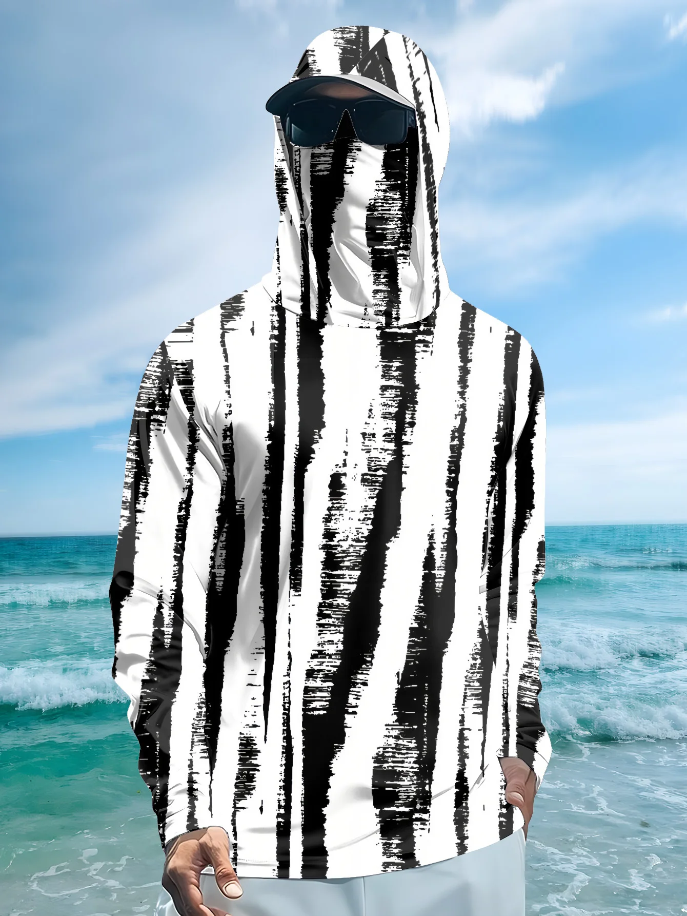 Men Black‑White Stripe Fishing - Fishing Mask Sun Protection recension och pris