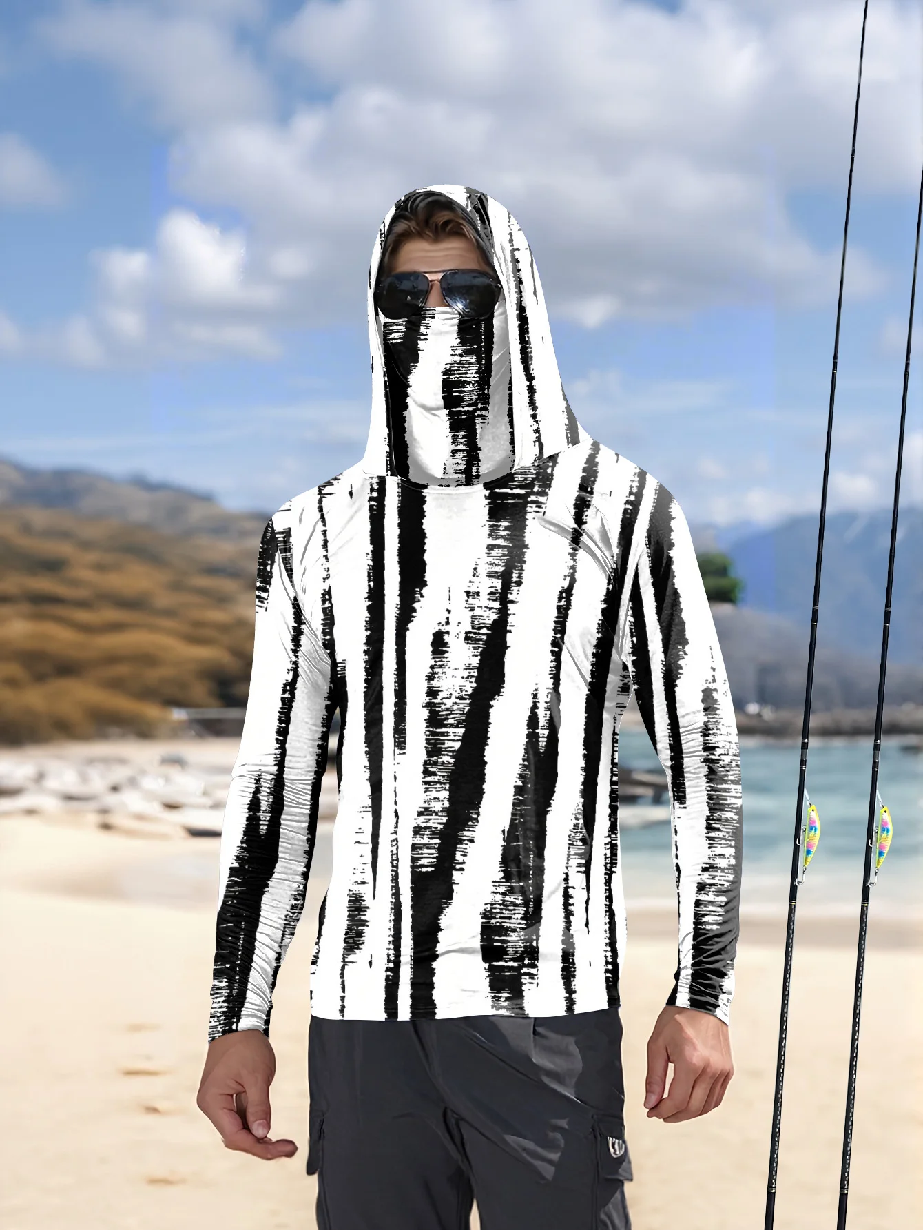 Men Black‑White Stripe Fishing - Fishing Mask Sun Protection recension och pris
